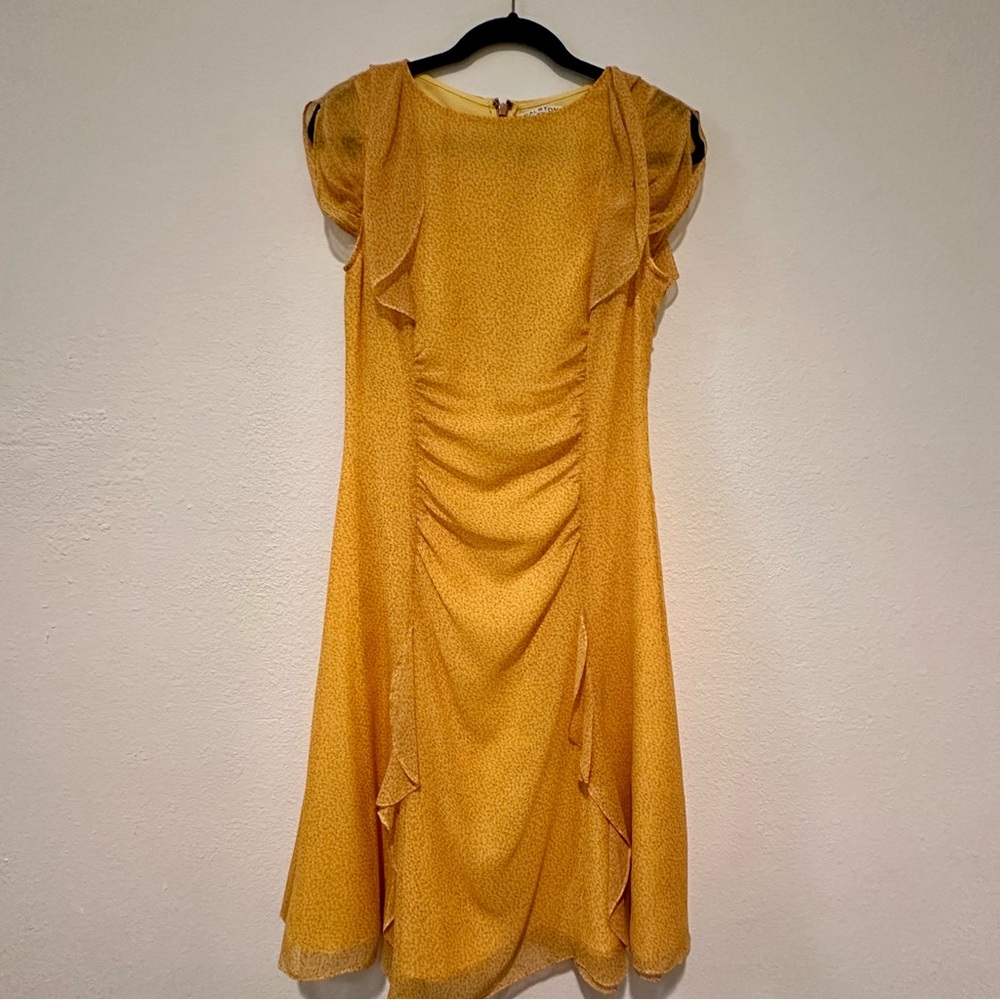 Halston Heritage Silk Midi Yellow Dress